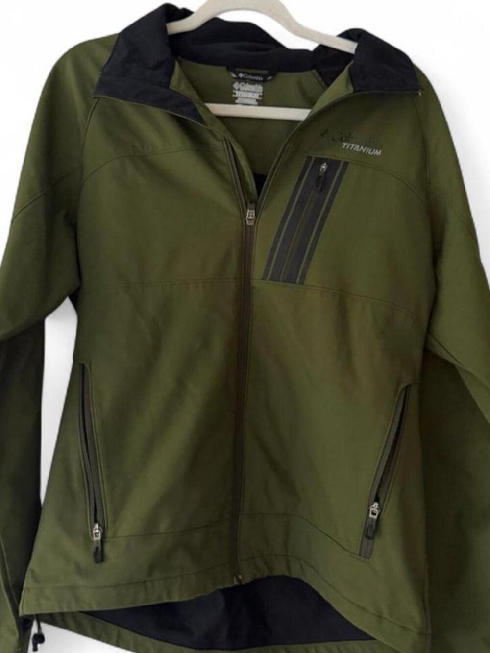 columbia jacket mens large green softshell full zip omni-shield hiking